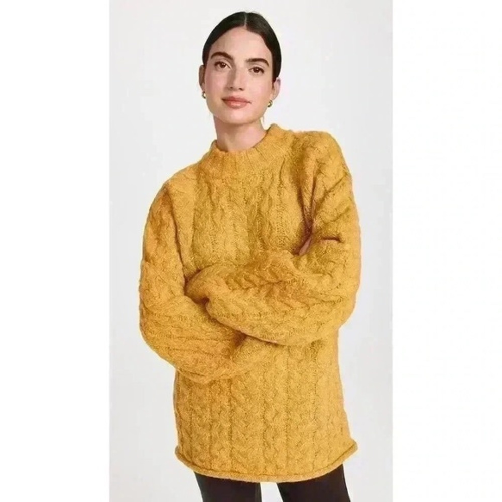 NWOT STAUD Mustard Yellow Cable Knit Sweater retail $375